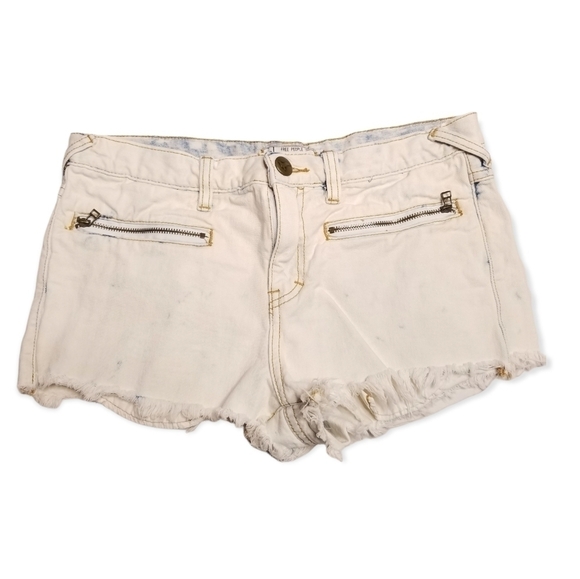 Free People Bleached Denim Distressed Fringe Jean Shorts Size W 27 - Picture 1 of 5